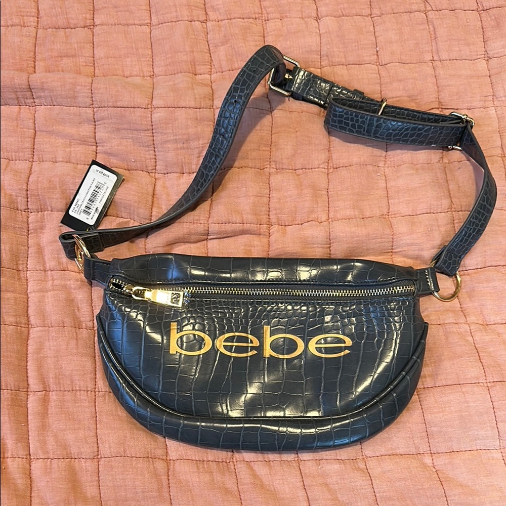 Bebe Grey Croc Embossed Belt Bag